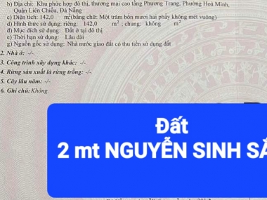 ????????Bán đất 2MT đường Nguyễn Sinh Sắc, Hòa Minh, Liên Chiểu, Đà Nẵng