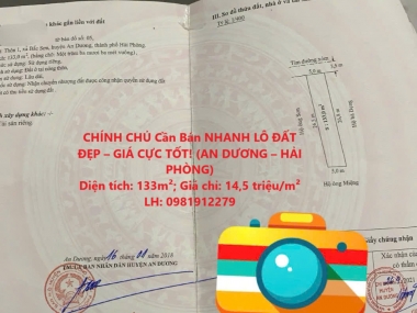 CHÍNH CHỦ Cần Bán NHANH LÔ ĐẤT ĐẸP – GIÁ CỰC TỐT! (AN DƯƠNG – HẢI PHÒNG)